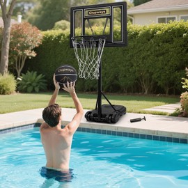 Clupways Pool Basketball Hoop Poolside Height Adjustable Portable Basketball Hoop for Pool with Shatterproof Backboard and Weather-Resistant Steel Screws/Brackets, Includes Ball and Air Pump
