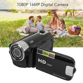 Video Camera Camcorder, Vlogging Camera Recorder, 1080P 16MP, 2.4 Inch Rotatable Screen, 16X Zoom HD Video Recorder with Fill Light, Loop Recording (Black)
