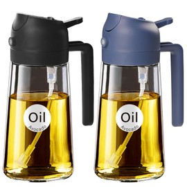 YRRAMATE 2Pcs 16oz/470ml Glass Olive Oil Sprayer for Cooking with Stickers, 2 in 1 Oil Dispenser for Kitchen Gadgets, Food Grade Premium Spray Bottle with Portion Control for Salad, BBQ (Black&Navy)