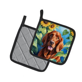 Caroline's Treasures Irish Setter in Sunflowers Pair of Pot Holders Kitchen Heat Resistant Pot Holders Sets Oven Hot Pads for Cooking Baking BBQ, 7 1/2 x 7 1/2