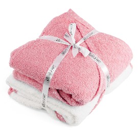 GEEZY Set of 2 Hooded Baby Bath Towel 100% Cotton Soft Absorbent Bath Wrap Newborn Essentials Baby Boy Girl Shower Gifts Pink
