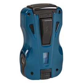Lotus GT Cigar Lighter with Double Pinpoint Wind-Resistant Torch Flames, Metal Housing, Two Fold-Out Cigar Punches, Two-Sided Fuel Level Window, Large Tire-Shaped Flame Adjuster (Blue & Black Matte)