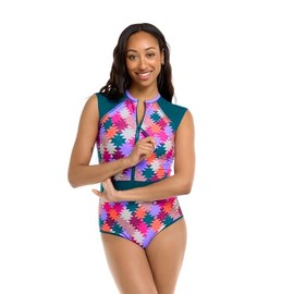 Body Glove Women's Standard Stand Up Zip Front Paddle One Piece Swimsuit with UPF 50+, Ethos