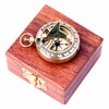 Marine Sundial Compass with Nautical Solid Wooden Box Vintage Brass