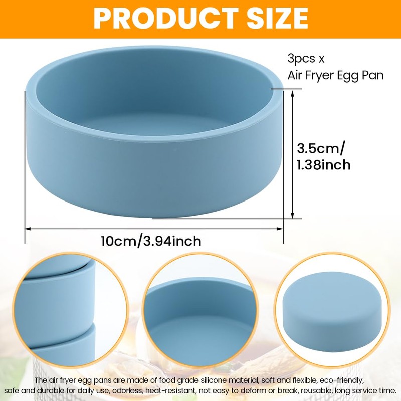 3-Pack Silicone Egg Bite Molds for Air Fryer, Oven, Microwave