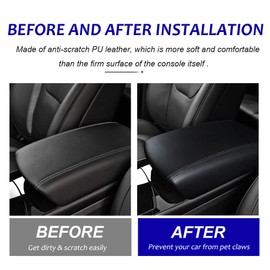 DEYTOP Center Console Cover for Ford Edge 2015-2025 Accessories Car Armrest Cover for Ford Edge 2015 2016 2017 2018-2025 Anti-Scratch Leather Armrest Pad Protector (Black with Black Stitches)