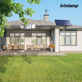 intelamp Solar Lights Outdoor, 3 Head Solar Motion Sensor Lights for Outside, IP65 Waterproof Security Flood Lights, Separate Solar Panel with 9FT Cable Remote Control (1)