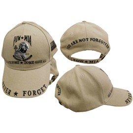 Fishi Baseball Cap - CP00505 Khaki POW*MIA Never Forget Cap w/Embroidered Logo and Lettering - Tactical Adjustable Hat, Small-4X-Large