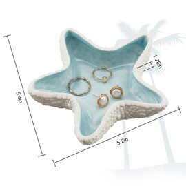 DELORIGIN Starfish Jewelry Dish Tray Ceramic Jewelry Plate Ring Holder Trinket Candy Dish Small Key Bowl for Birthday Home Party Decor Ocean Art Gift for Jewelrys Birthday Home Room Beach Decor