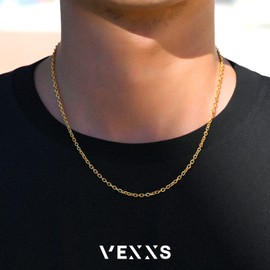 VEXXS Cable Chain Necklace, 18K Real Gold Plated Rolo Chain, Durable No Color Fading O Cross Cable Link Chain 2mm 3mm 6mm Gold Chain Necklace for Men Women