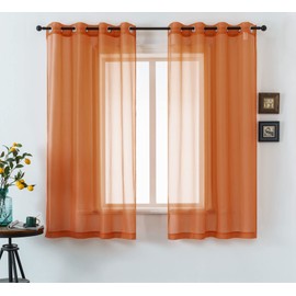 DUALIFE Burnt Orange Sheer Curtains 63 Inch Length for Bedroom 2 Panels Elegant Grommet Top Drapes Terracotta Sheer Curtain Panels for Living Room 52x63 Inches Long Rust