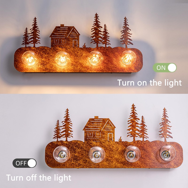 TOCHIC Rustic Vanity Lights Over Mirror 4 Lights Dimmable Cabin