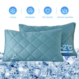 evoLive Elastane Cooling Diamind Quilted King Sham 20"x36" Set of 2 with Envelope Closure (Blue, 20"x36" King)