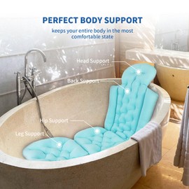 Bath Cushion for Tub, Full Body Bath Pillow for Bathtub with Washing Bag, Providing Support for HIPS Back & Waist, Upgraded Silicone Suction Cups, Anti-Slip Design Bathtub Pillow Full Body