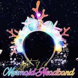 BARTOSI Light Up Mermaid Headbands LED Strafish Headband Pearl Glow Costume Hair Accessories for Women (Set 1, One Size)