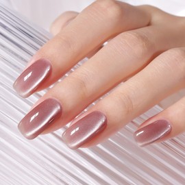 AILLSA Cat Eye Gel Nail Polish Pink Crystal Glitter Gel Polish with Magnet, Nude Burgundy Glass Shimmer Gel Nail Polish Jelly Color Reflective Translucent U V Gel Salon DIY at Home 0.5 OZ GF25