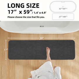 Bath Mat, Bathroom Rugs Non Slip Washable Thin Absorbent Quick Dry Bath Mat Fits Under Door Bathroom Floor Mat Perfect for Bath, Shower, or Sink 17"x59" Dark Grey