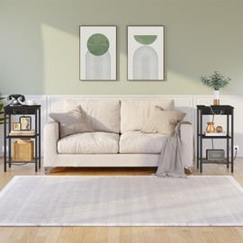 HOOBRO Tall End Table with Charging Station, 29.7 Inch Small Tall Side Table, 3-Tier Telephone Table, Small Entryway Table, High Nightstand for Living Room, Bedroom, Hallway, Black BB09UDH01