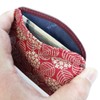 印傳屋 印伝 薄い財布 ホック式小銭入れ 1208 小銭入G 赤地鹿革白漆 あじさい柄 9.7cm×10.5cm×1.5cm ボックス型コインポケット