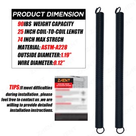 Pair of 90 lbs Heavy Duty Garage Door Extension Springs Stretch Spring,High Precision Electrophoresis Black Coated for Corrosion Resistance,MIN 18000 Cycles for 7ft Garage Door Springs Replacement