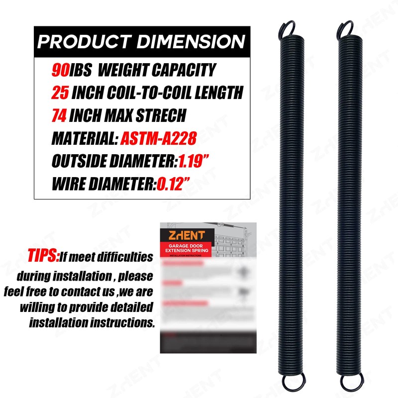 Pair of 90 lbs Heavy Duty Garage Door Extension Springs