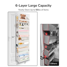 ULG Over The Door Organizer with 6 Large Pockets 12 Side Pockets, 50lbs Weight Capacity Door Hanging Organizer for Bedroom, Bathroom, Pantry, Nursery Storage, Beige