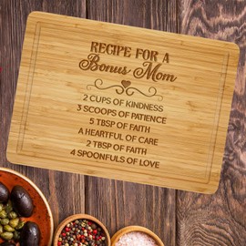 Recipe for Bonus Mom Cutting Board, Mothers Day Gifts for Mom, Kitchen Decor Mom Recipe, Natural Bamboo Charcuterie Boards for Moms, Cutting Board Gift for Mother