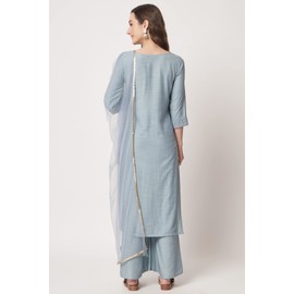 Shopping Queen Chikankari Kurta Palazzo Dupatta - Juego de seda viscosa para mujer, Azul-cielo, M