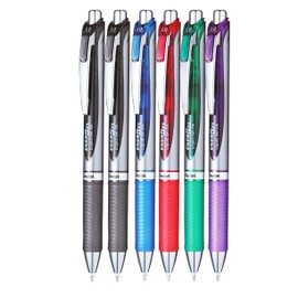 Pentel EnerGel BL80 - Retractable Liquid Gel Ink Pen - 1.0mm - 54% Recycled - Clam Pack Gift Set of 6-2 x Black, 1 x Blue, Red, Green, Violet