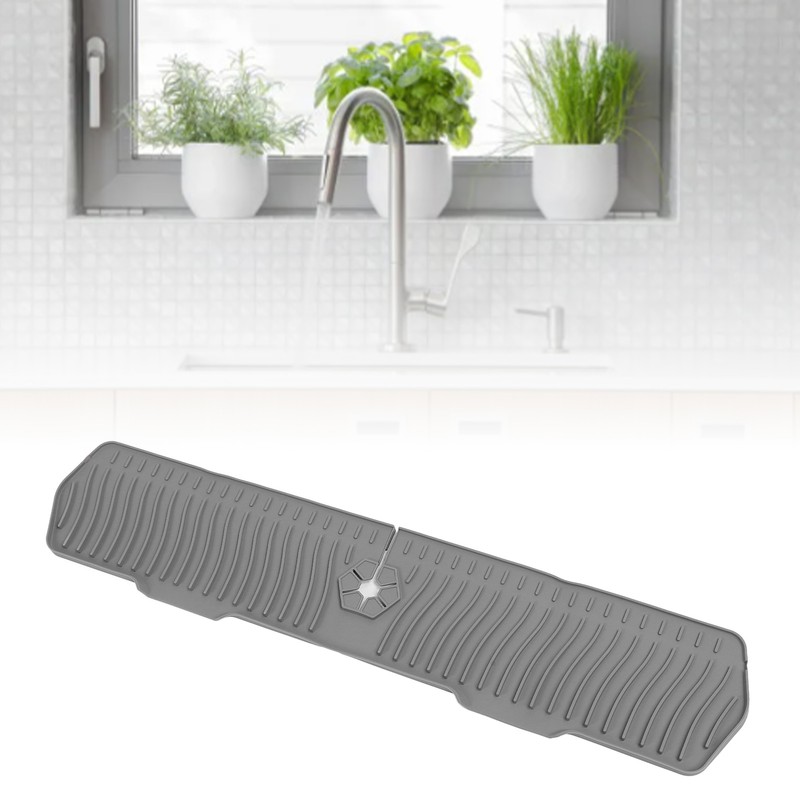 Silicone Faucet Mat Drip Tray Counter Guard with Slope Kitchen