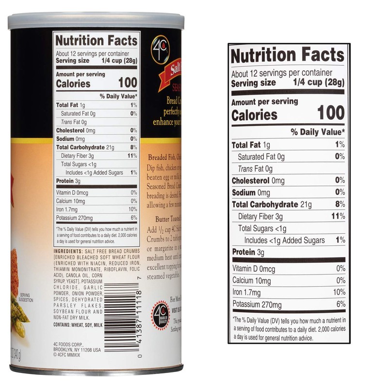 4C Salt Free Bread Crumbs, Seasoned, Premium Regular & Gluten