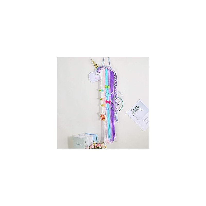 Unicorn Hair Clips Holder With Rainbow Yarn Tassels Hair Bows