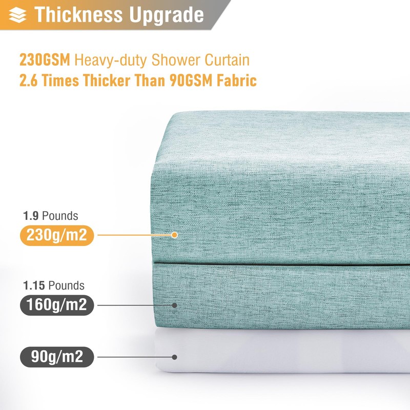 BTTN Teal Linen Textured Shower Curtain, Heavy Duty Waterproof Fabric