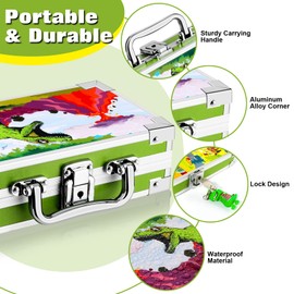 JYPS Dinosaur Pencil Box for Boys Girls Kids, Lock Box for School with Portable Handle and Dinosaur Keychain,Green Pencil Case, Cute Dinosaur School Supplies, Back to School Gifts for Kids