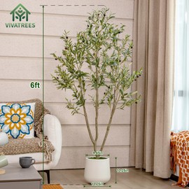 VIVATREES VIVATREES Olive Trees Artificial Indoor, 6FT Tall Faux Olive Tree with White Tall Planter, Artificial Plants with Natural Wood Trunk and Lifelike Fruits for Home Office Decor
