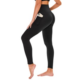 High Waisted Leggings for Women - No See Through Tummy Control Cycling Workout Yoga Pants with Pockets Reg & Plus, Black, XX-Large
