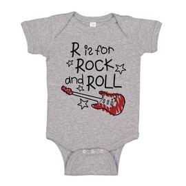 TATY Kids R Is for Rock and Roll Baby Infant One Piece Bodysuit 6 Months Heather Grey