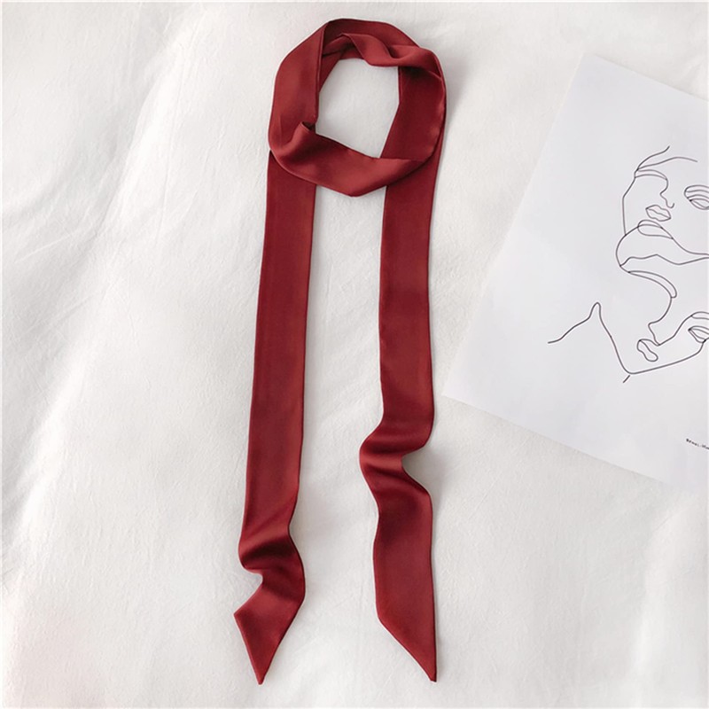 GUZOSJO Solid Color Long Neckerchief Pure Skinny Scarf Necktie Handbag