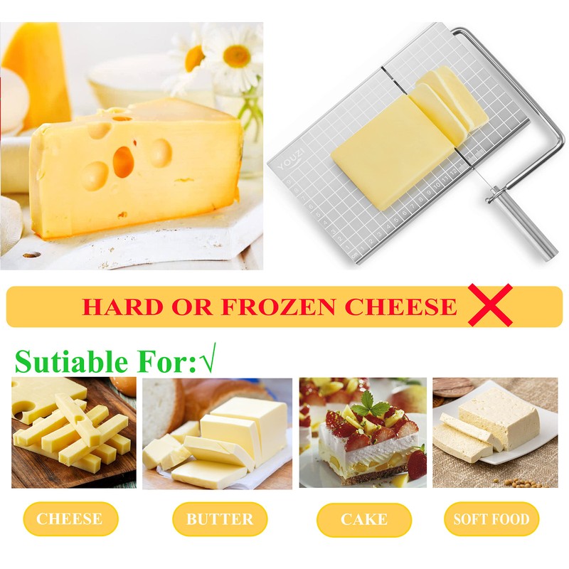 Stainless Steel Cheese Slicer with 10 Replacement Wires, Metal Cheese
