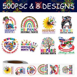 Dazoratix Hispanic Heritage Month Stickers - 500 PCs Latino National Giveaways Decorations Latin American Flags Adhesive Label Rolls Reward for Kid Student Teacher Classroom School Party Supplies Gift