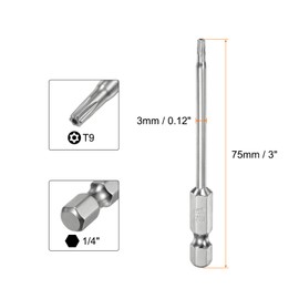 HARFINGTON 2pcs T9 Security Torx Bit 1/4" Hex Shank 3" Long S2 Steel Magnetic Tamper Resistant Star Bits Screwdriver Torx Head with Hole for Driver Drill Bits Remove Fastening Screws