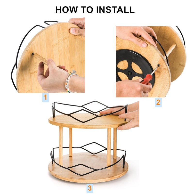 Yopay Lazy Susan Organizer 2 Tier, Bamboo Rotating Spice Rack