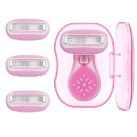 Mini Travel Razor For Women, 5-Blade Sensitive Safety Body Razors, Travel Accessories, Travel Essentials Shave Kit For Legs Hands Arm Smooth Skin, Includes 1 Mini Razor, 3 Razor Blade Refills, 1 Travel Case