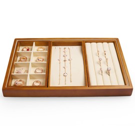 Woodten Solid Wood 4 in 1 Stackable Jewelry Organizer Trays Jewelry Rings Necklace Earrings Display Trays