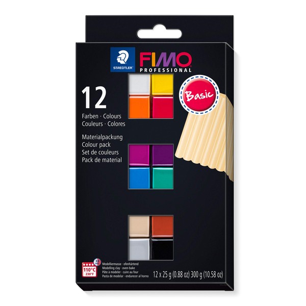 STAEDTLER 8043 C12-1 FIMO Professional Oven Hardening Modelling Clay 12 x 25 g Blocks - Assorted Colours