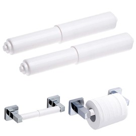 2 Pack Toilet Paper Holder - Universal Plastic Spring Loaded Roller Replacement Rod - One-Handed Installation Tissue Holder Replacement (White x 2)