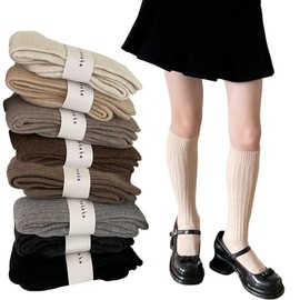 Eukkis Wool Compression High Socks, 2-Piece Set, Leg Shaped, Right Angle, Rib Pattern, Knitting Socks, Thick Thermal Socks, Autumn and Winter, Warm, Women's, Below Knee Length, Knit Socks, Cute, dark