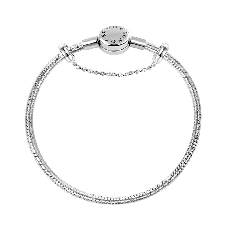 GNOCE Charm Bracelet With Safety Chain Stainless Steel Snake Chain
