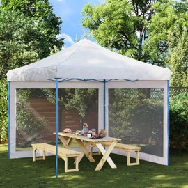 vidaXL 2 x Side Wall Party Tent Side Walls Gazebo Side Panel Garden Tent Wall Tent Wall Tent Wall with Velcro Fasteners 300 x 195 cm Mesh White and Black