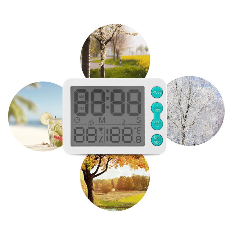 TS‑9606 Multifunctional Indoor Thermometer Hygrometer Clock Temperature and Humidity MeterWhite
